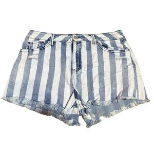 Rewash Blue and White Jean Shorts with Distressed Hem